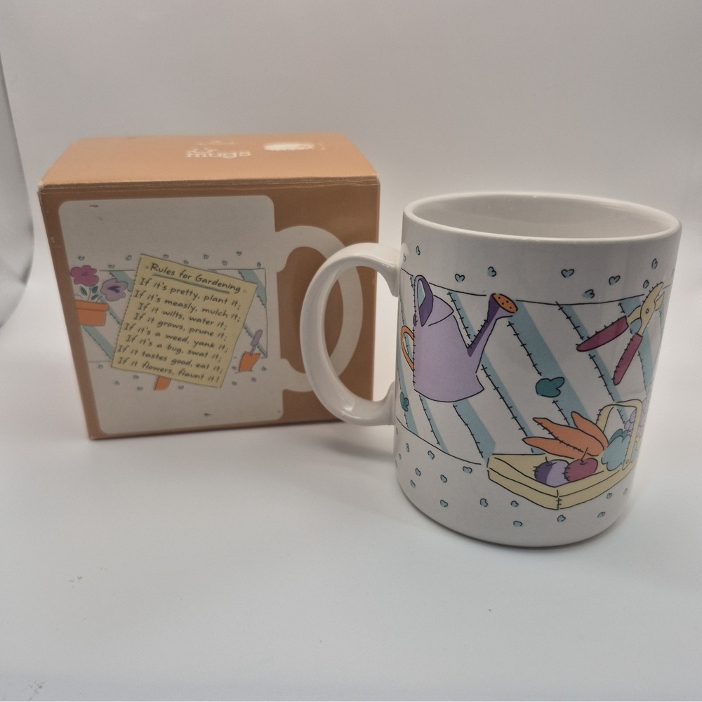 Vintage 80s Hallmark "Rules for Gardening" Ceramic Mug, Original Box, Made Korea - Picture 1 of 11